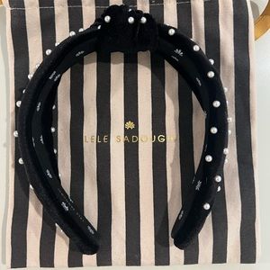 Lele Sadoughi black velvet headband with pearls